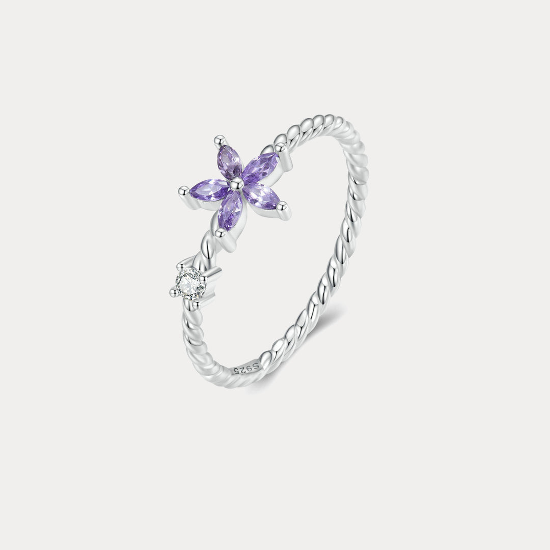 Selenichast Silver Purple Flower Ring