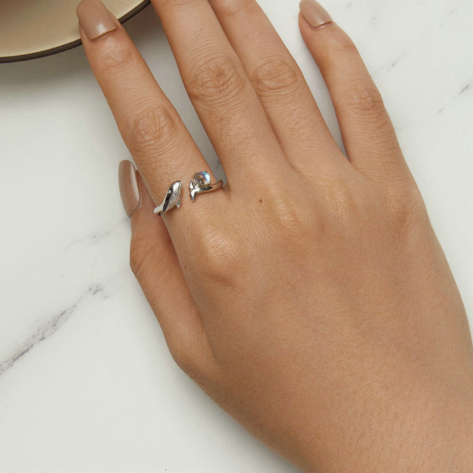 Silver Whale Moonstone Ring