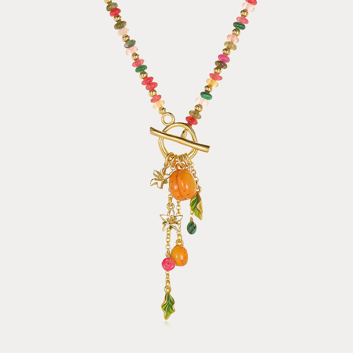 Colorful Beaded Golden Plum Necklace