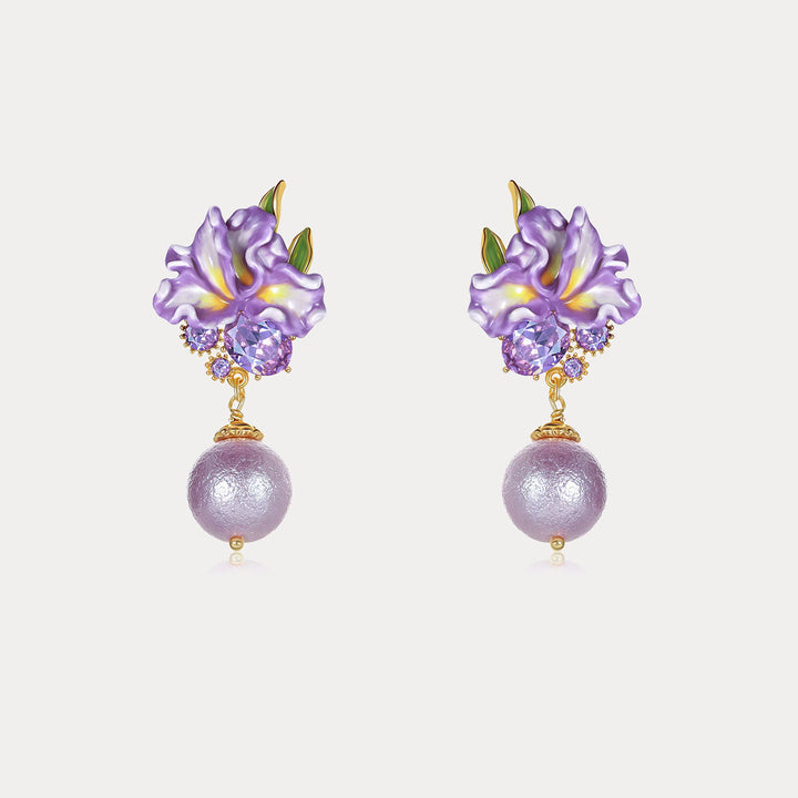 Iris Flower Earrings with Czech Gemstones