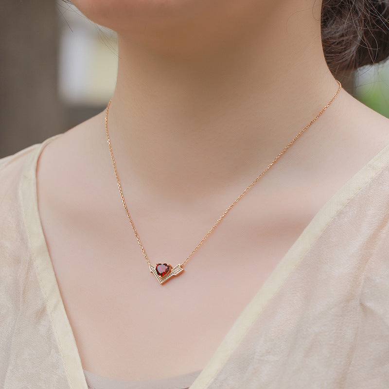 Garnet Heart Arrow Necklace 