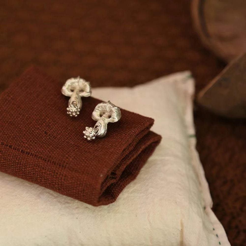Silver Mushroom Stud Earrings 