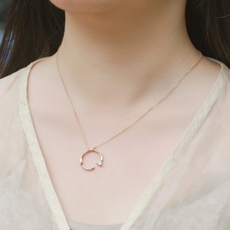 Moonstone Circle Pendant Necklace