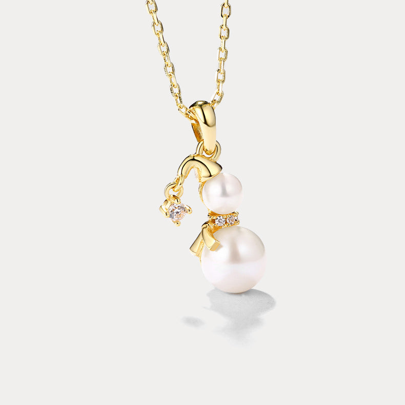 Snowman Freshwater Pearl Gold Necklace
