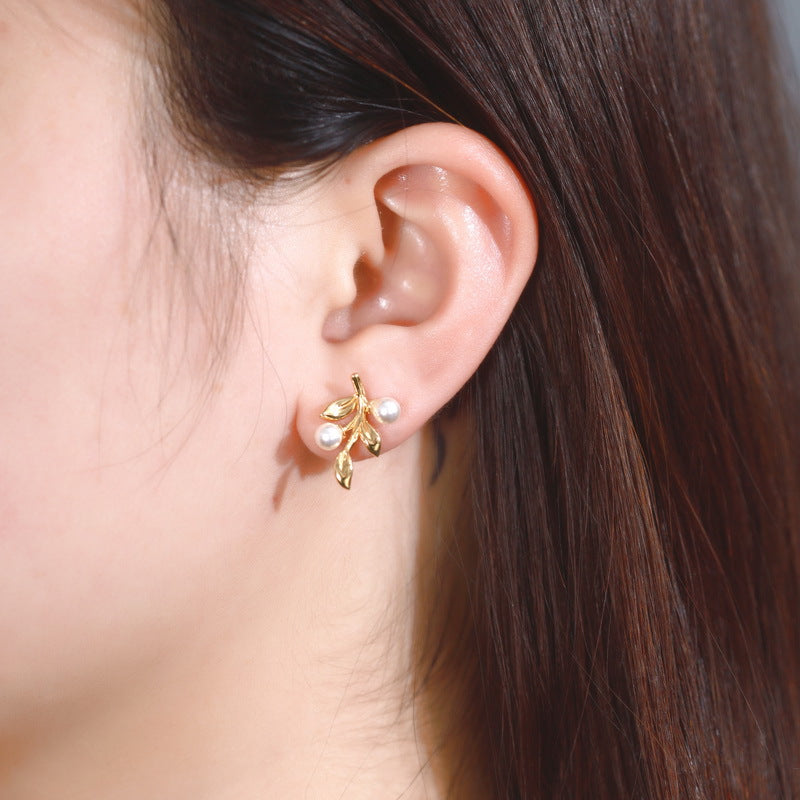 925 Sterling Silver Pearl Leaf Earrings For Women