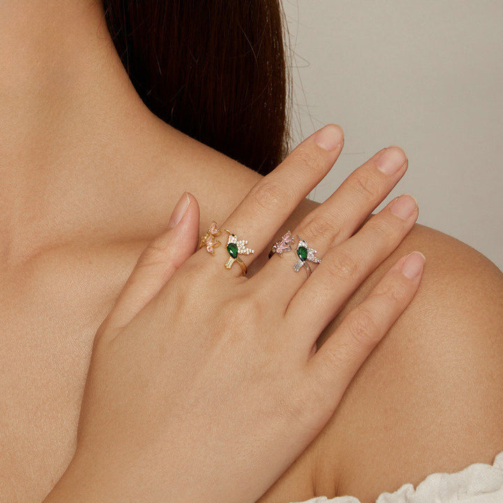 Hummingbird and Flower Ring