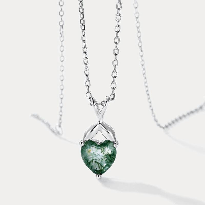 Moss Agate Heart Necklace Gift
