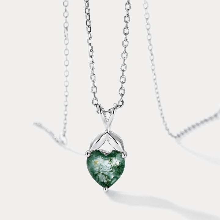 Moss Agate Heart Necklace Gift