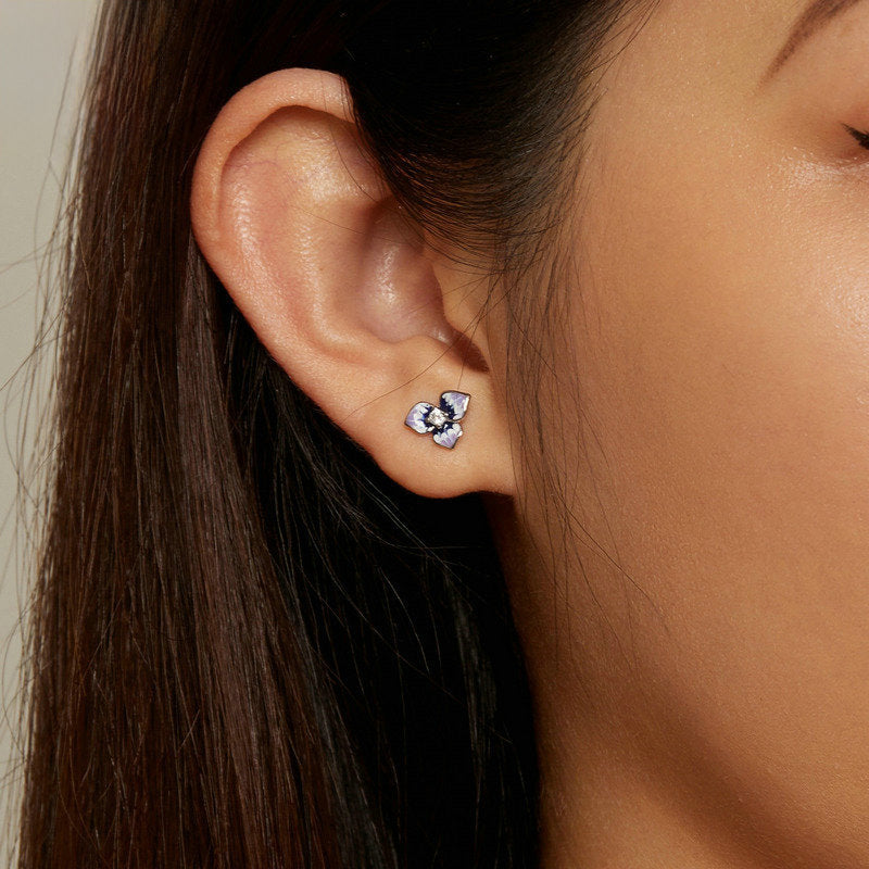 Silver Pansy Stud Earrings
