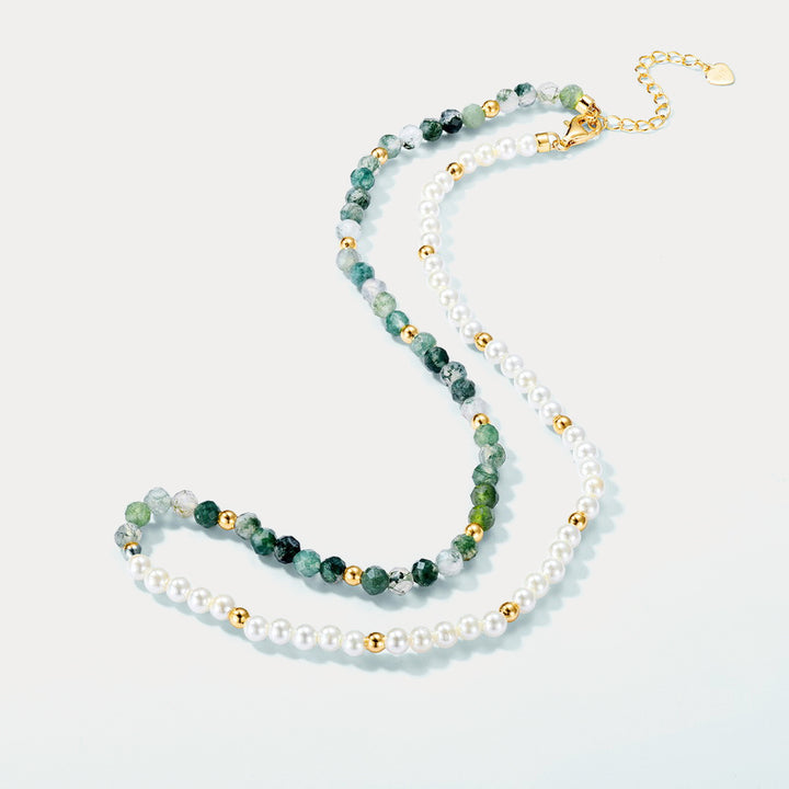 Selenichast Moss Green Pearl Beaded Necklace