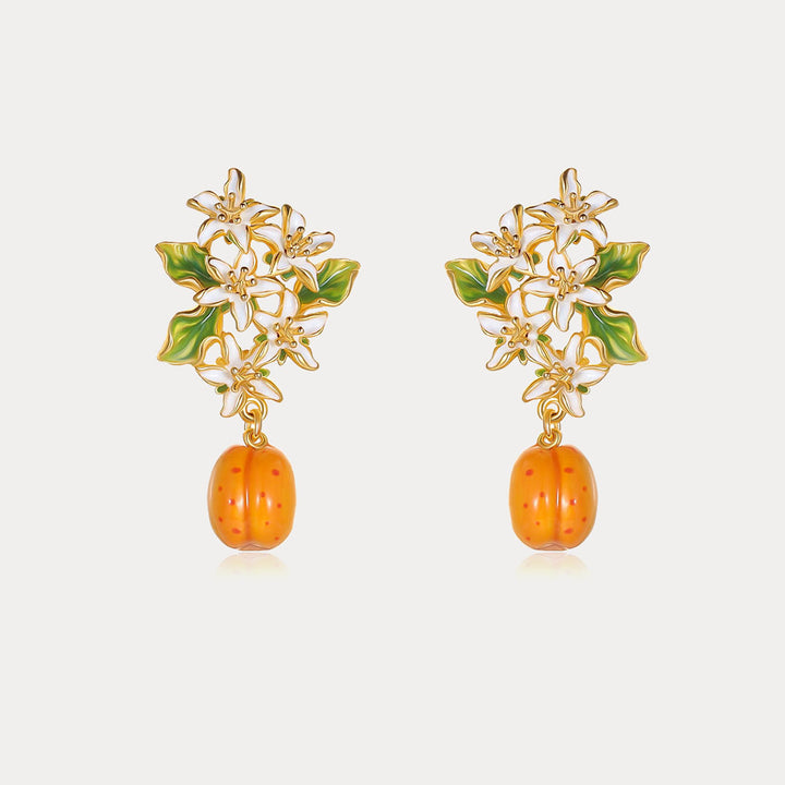 Selenichast Golden Plum Blossom Earrings