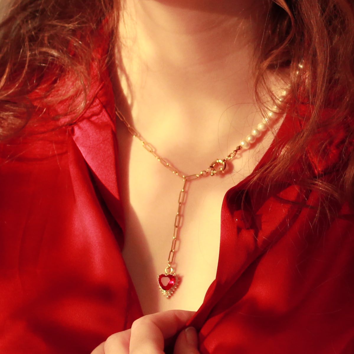 gemstone heart Y necklace