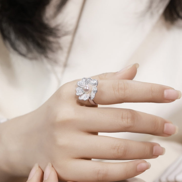Silver Orchid Pearl Ring