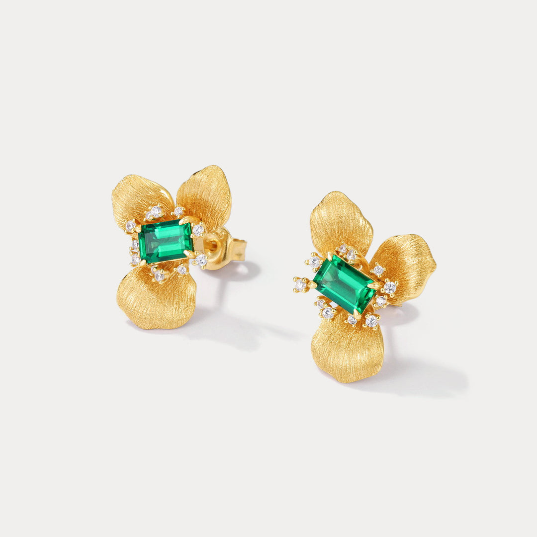 Emerald Flower Stud Earrings
