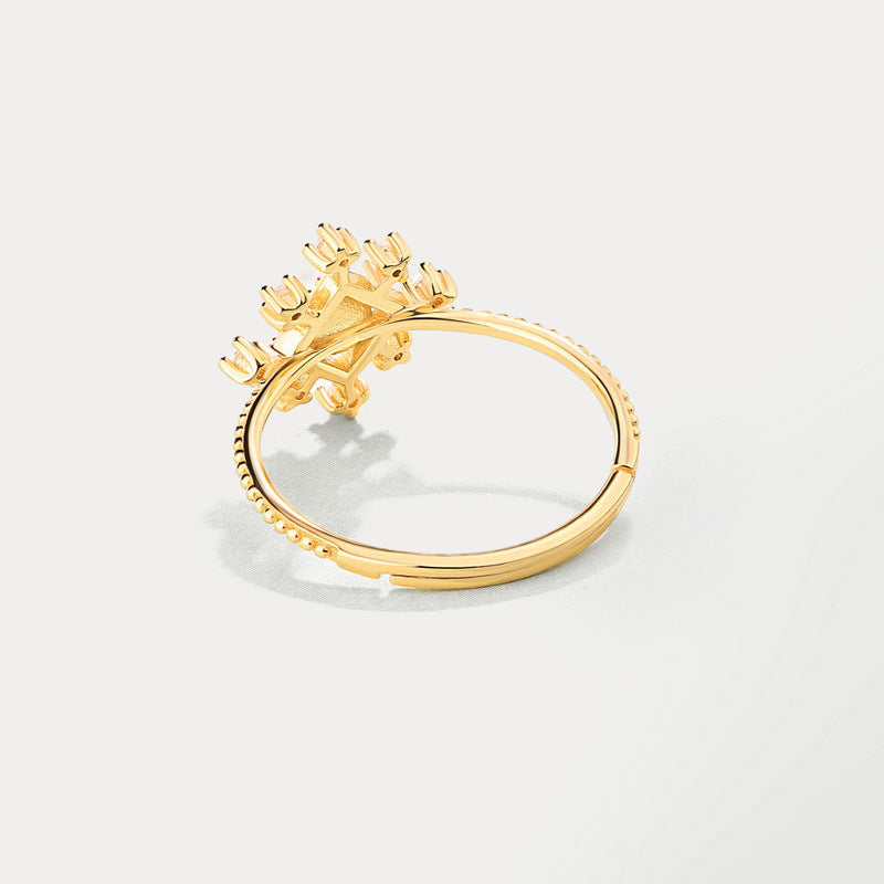 Gold Snowflake Pearl Adjustable Ring