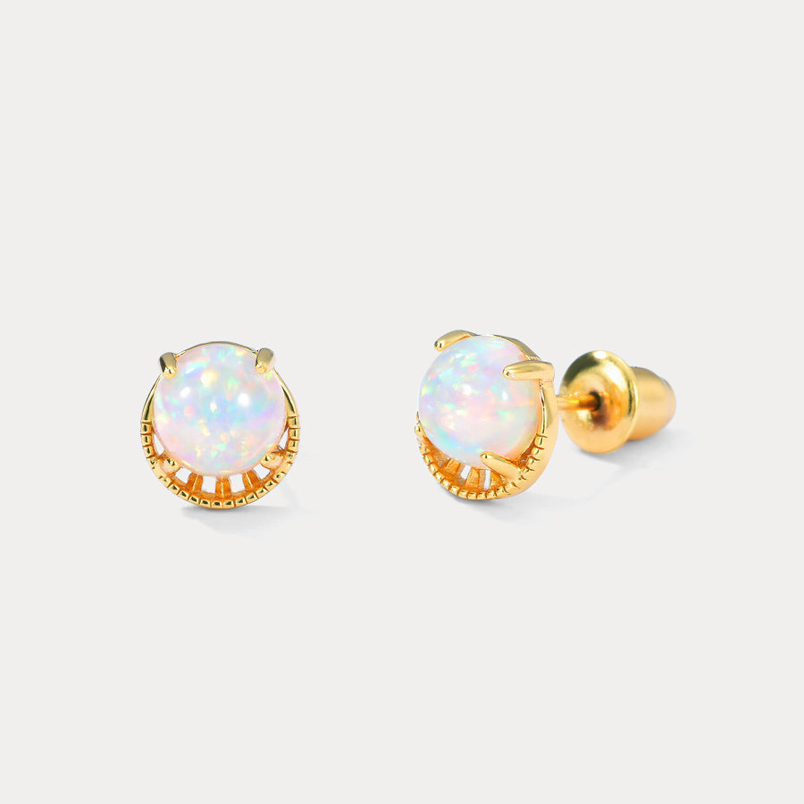 Opal Round 18k Gold Studs Earrings