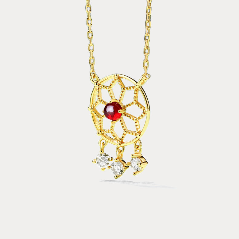 Dream Catcher Gold Garnet Necklace