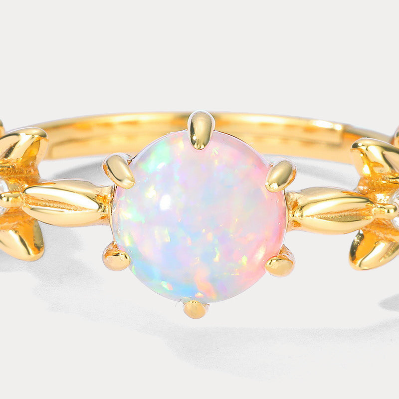 Fire Opal Olive Branch Diamond Ring