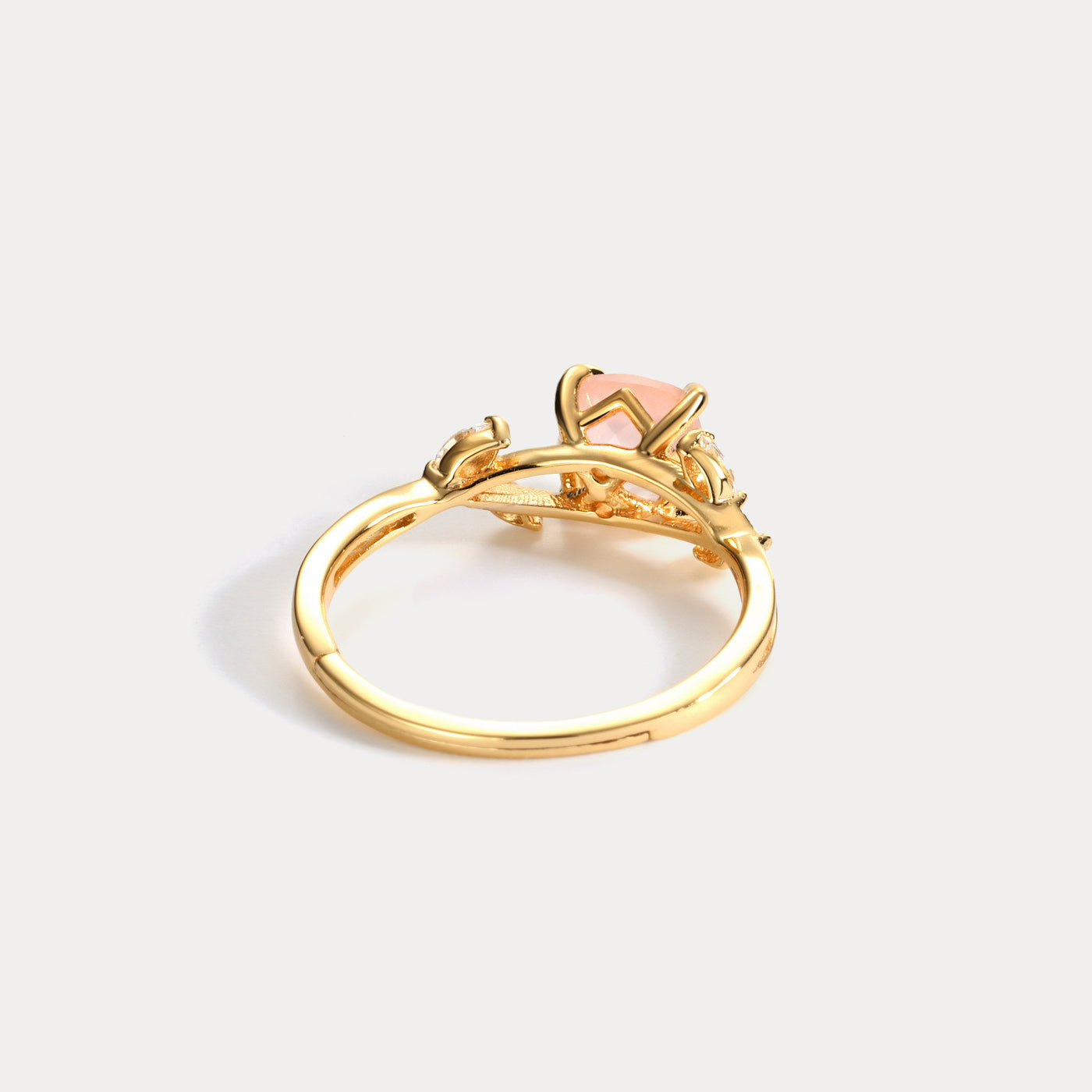 Pink Crystal Leaves Adjustable Ring