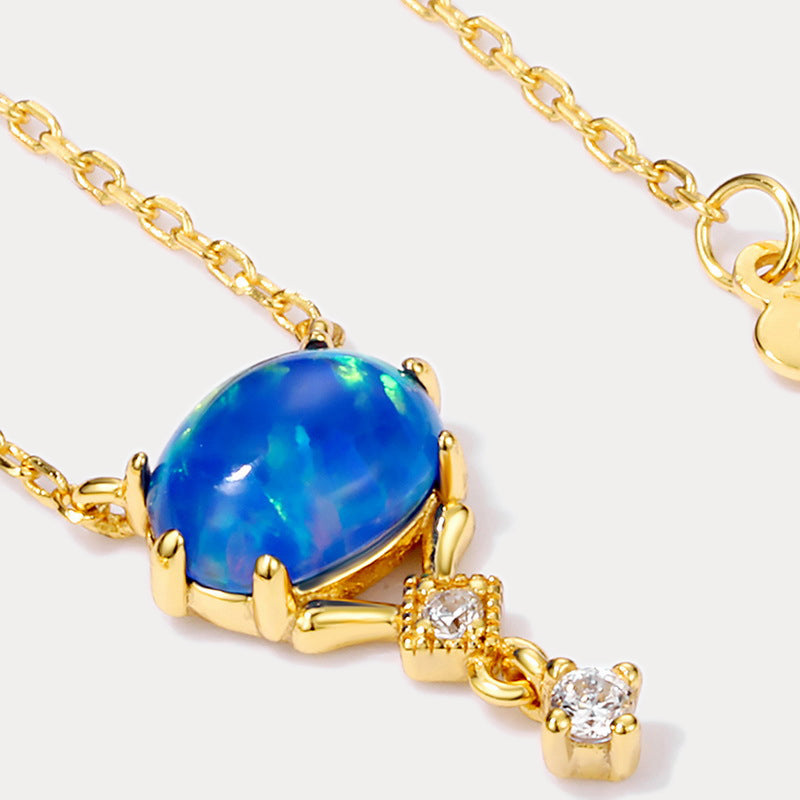 Blue Opal Diamond Gold Necklace