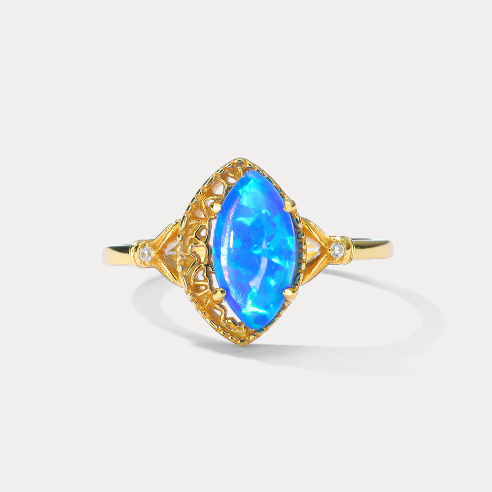 Blue Opal Gold Adjustable Ring
