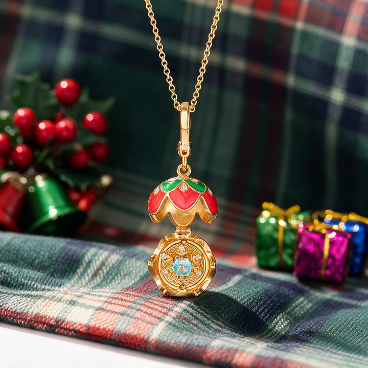 Christmas Ball Snowflake Locket Necklace
