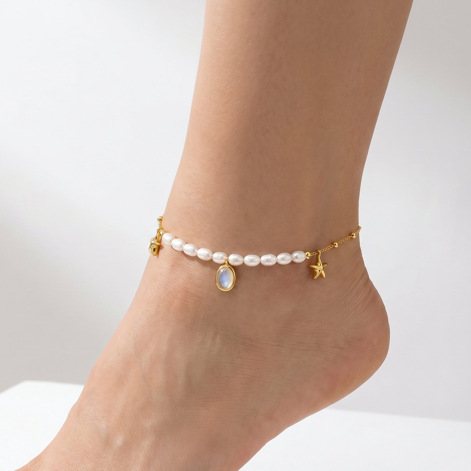 Selenichast Gold Starfish and Pearl Anklet