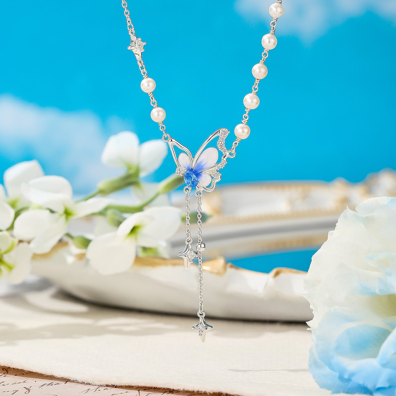 Butterfly Pearl Y Necklace Gift