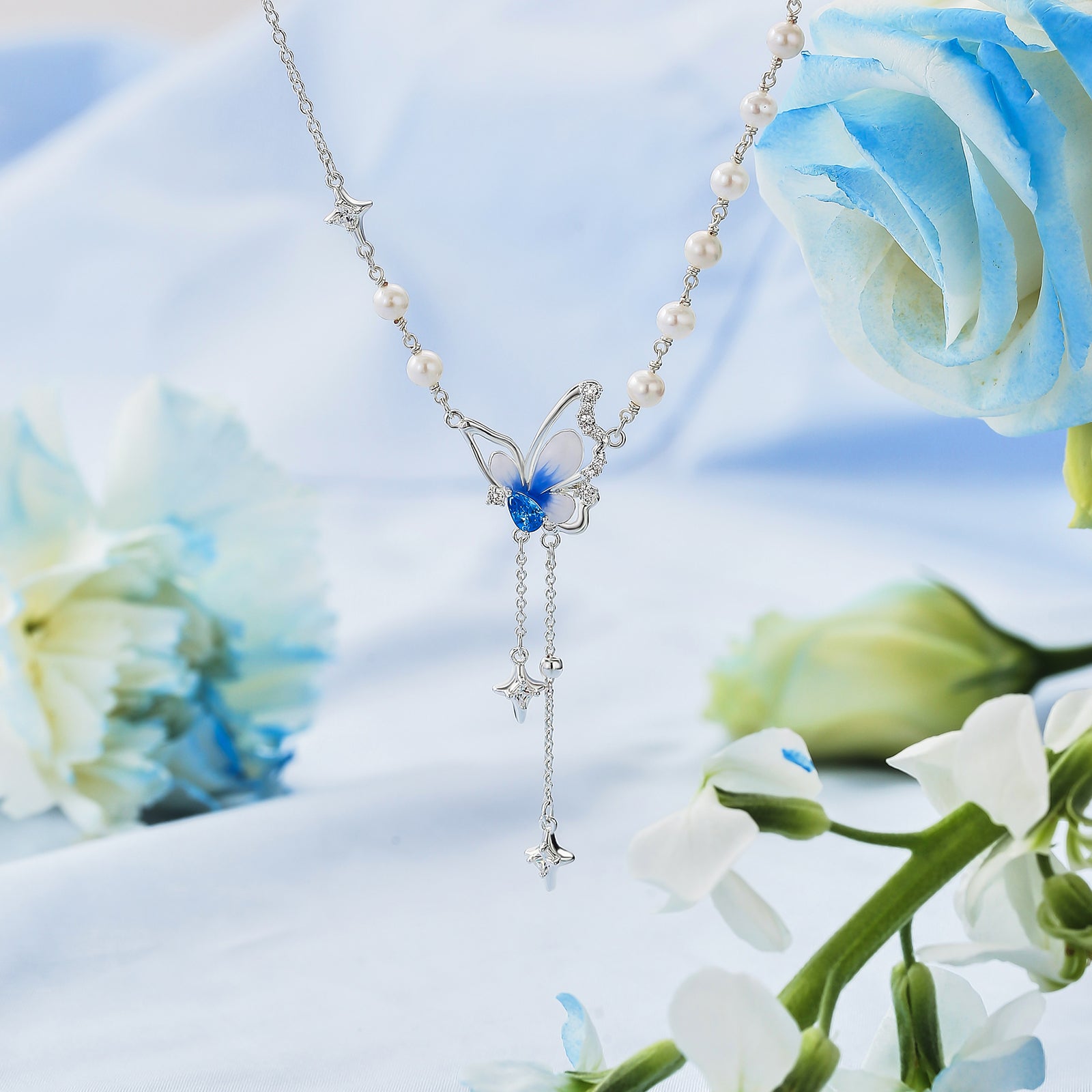 Butterfly Pearl Y Necklace Gift For Her