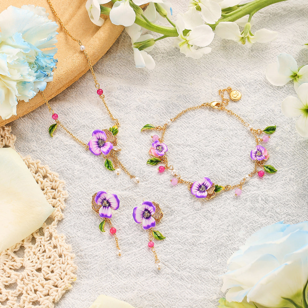 Enamel Purple Pansy Set