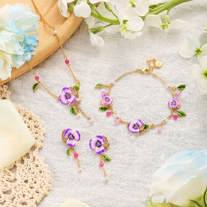 Enamel Purple Pansy Set