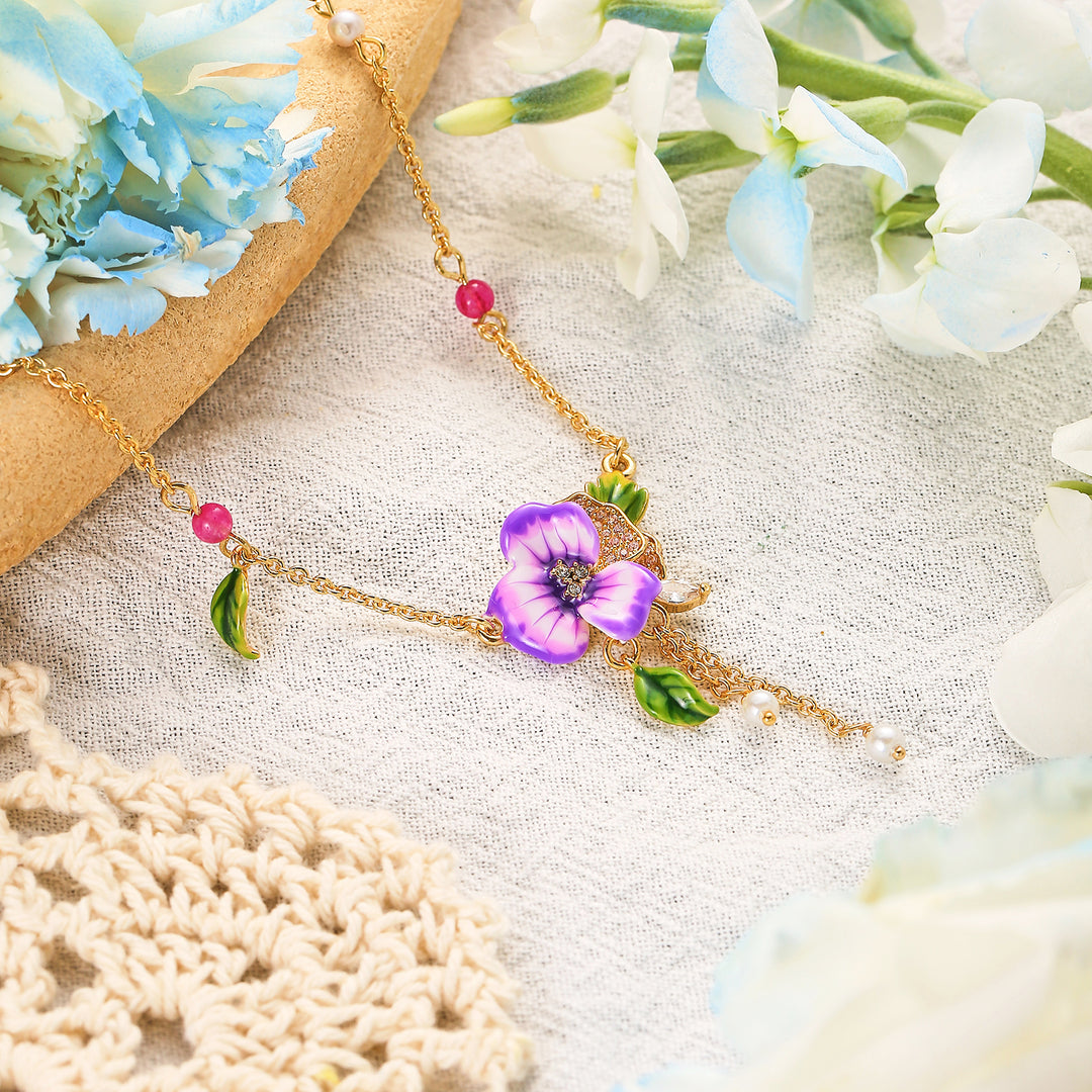 Purple Pansy Necklace Spring Gift for Women