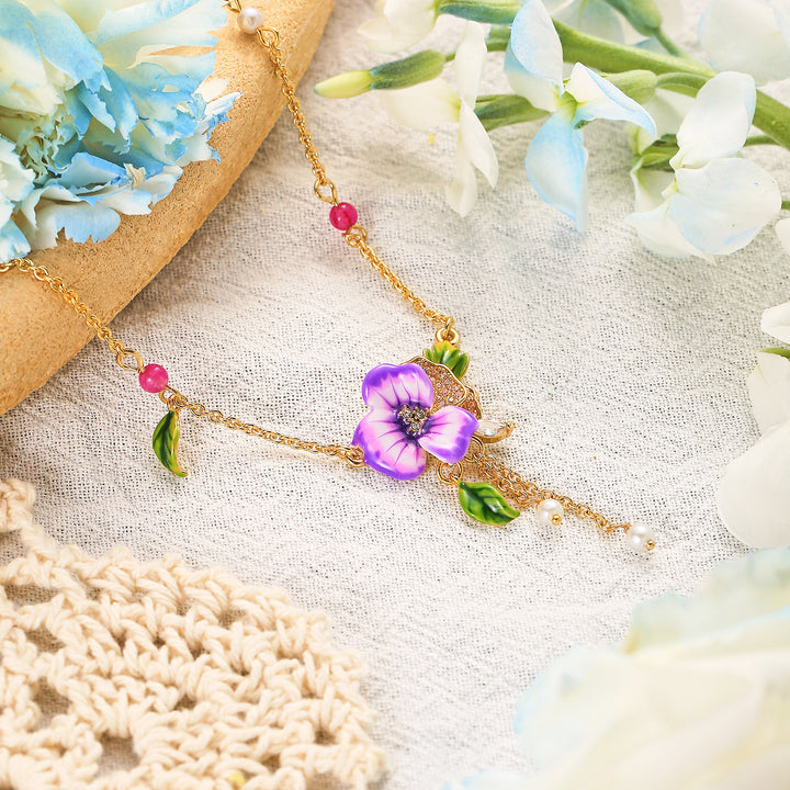 Purple Pansy Necklace Spring Gift for Women