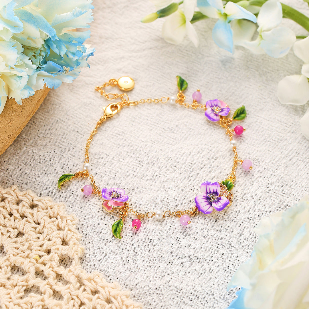 Purple Pansy Bracelet Gift For Women