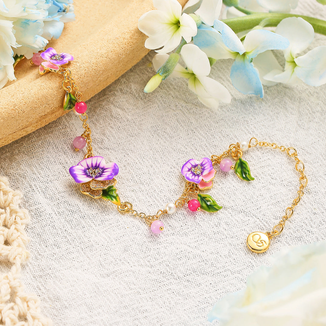 Enamel Purple Pansy Bracelet Gift
