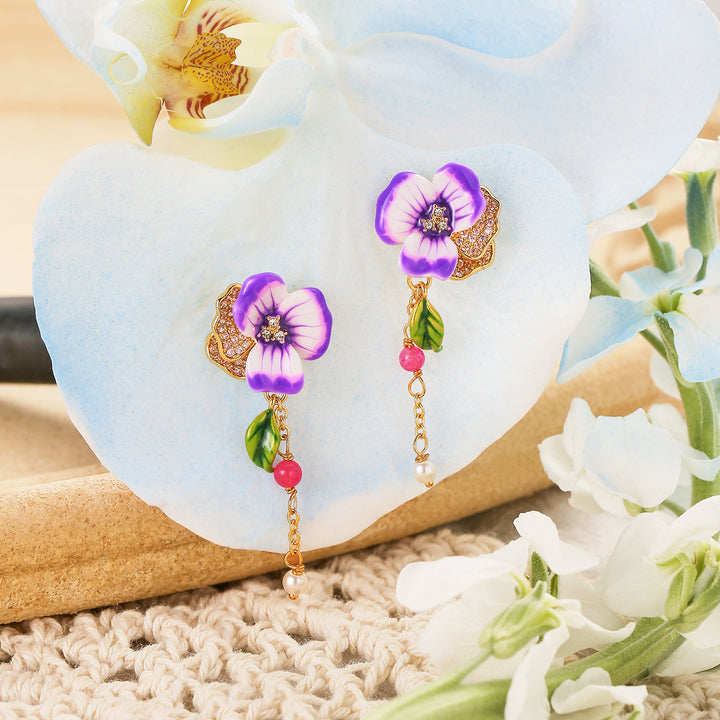 Purple Pansy Earrings Gift