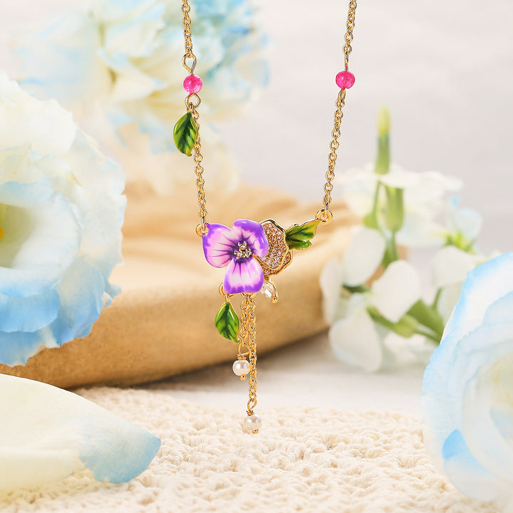 Purple Pansy Necklace Spring Gift for Her