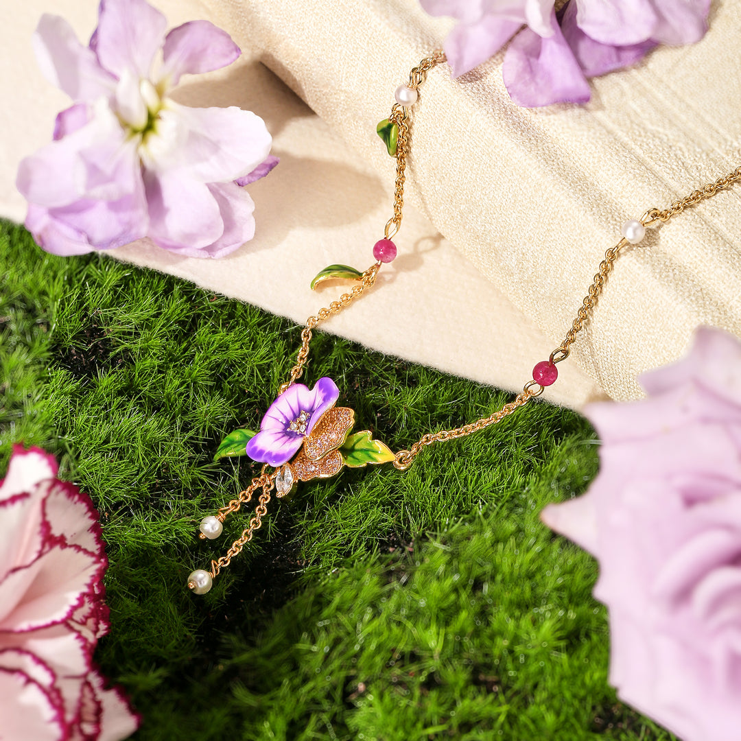 Purple Pansy Necklace Spring Gift