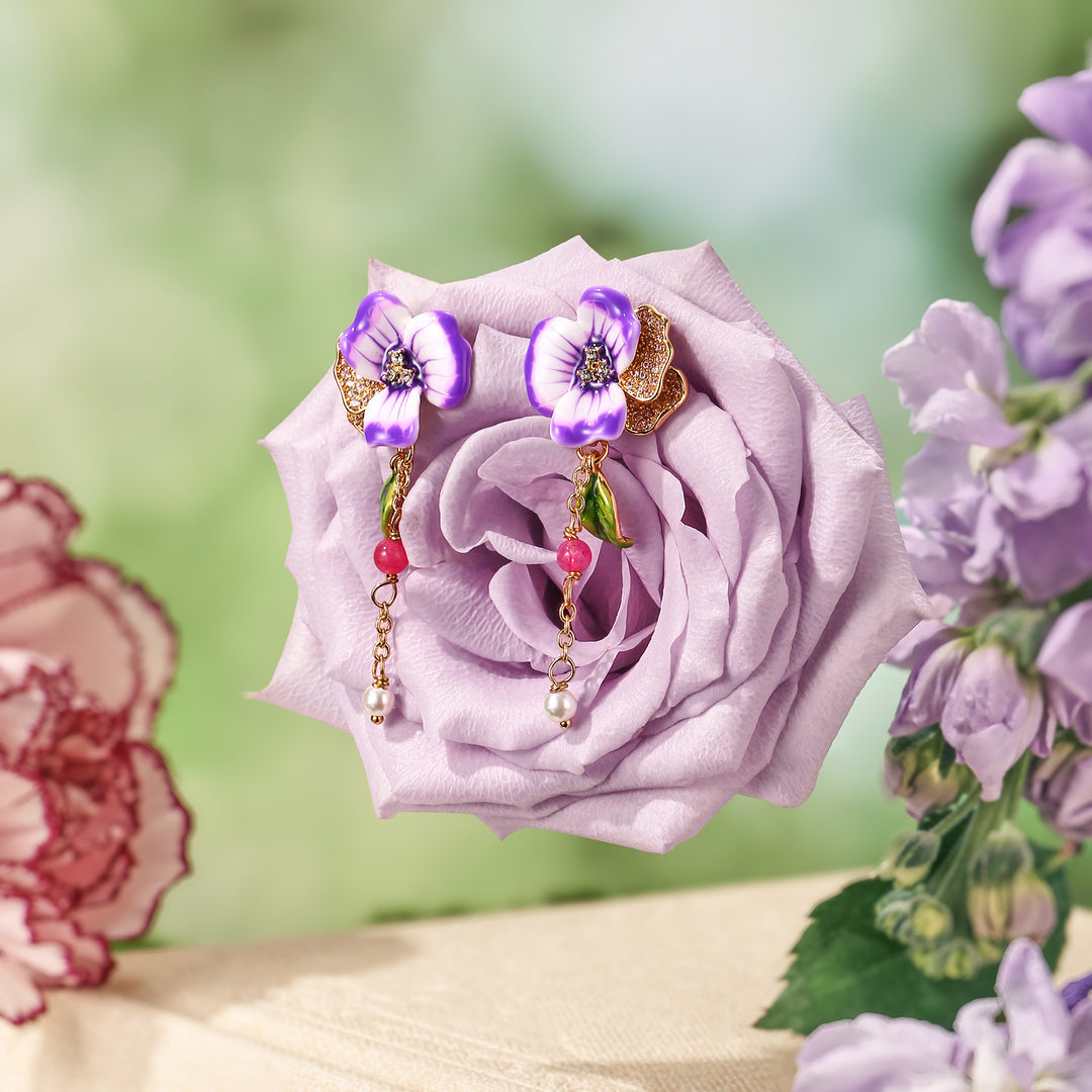 Purple Pansy Earrings
