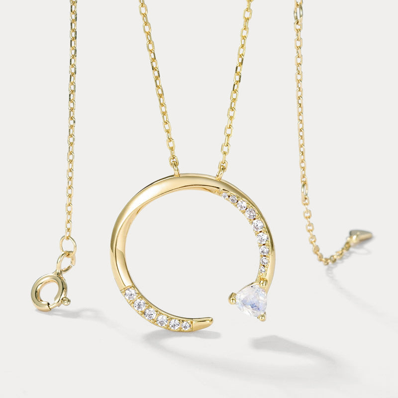 Moonstone Circle Pendant Necklace Gift