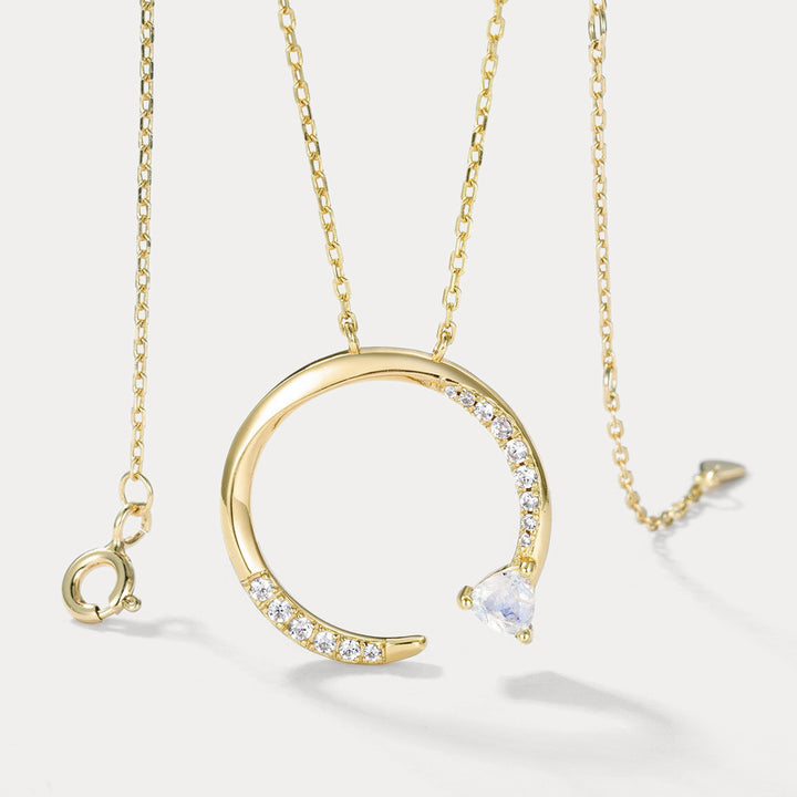 Moonstone Circle Pendant Necklace Gift