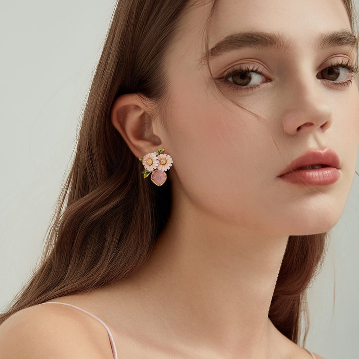 Rose Quartz Daisy Earrings