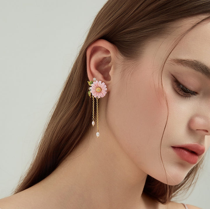 Pink Daisy Dangle Earrings