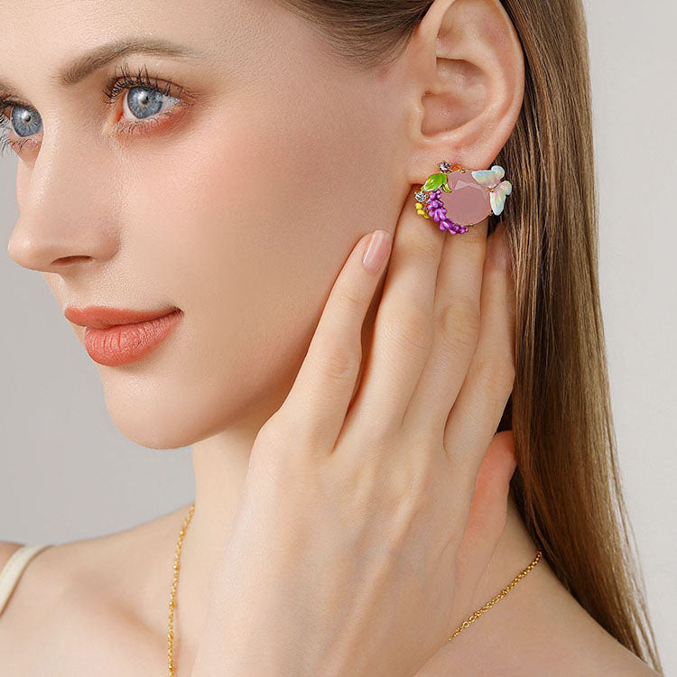 Pink Crystal Lavender Butterfly Earrings