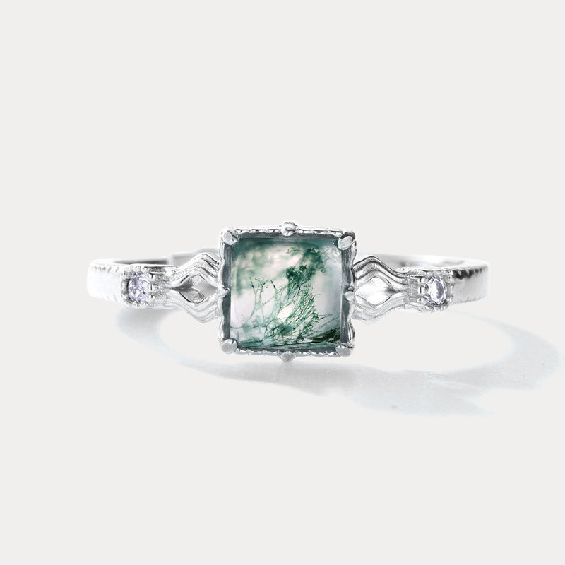 Selenichast Moss Agate Silver Ring