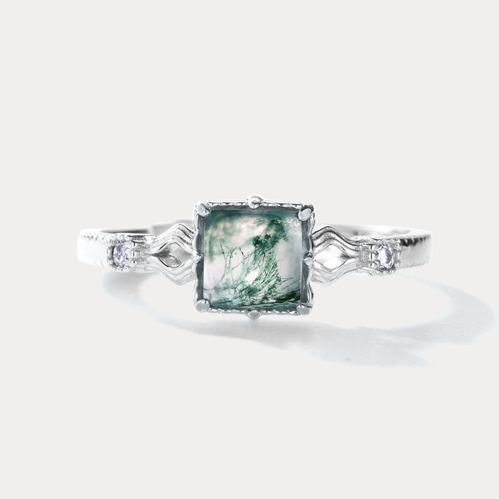 Moss Agate Silver Ring