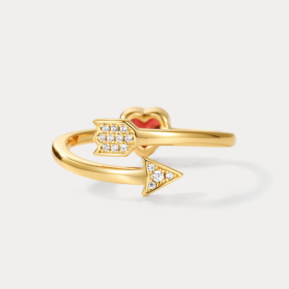 Garnet Heart Arrow Ring Gift for Her