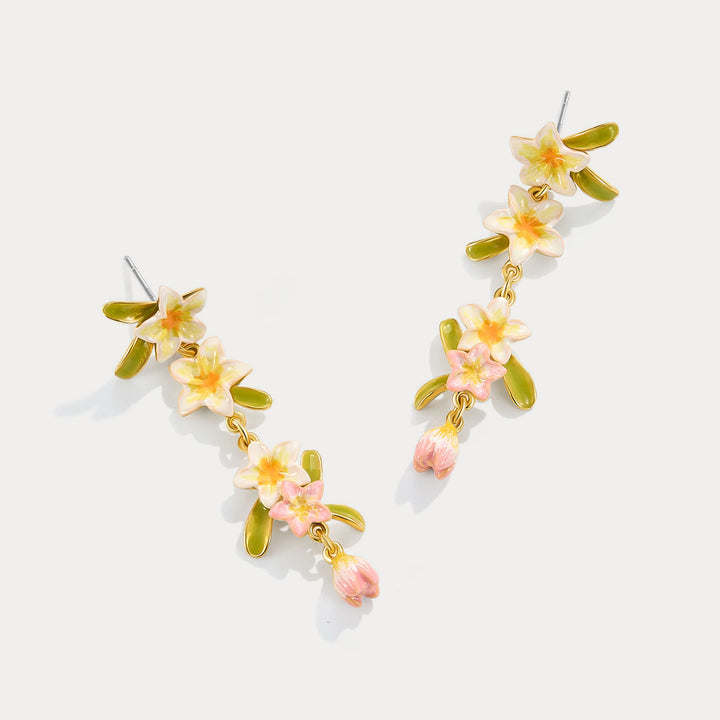 Selenichast Plumeria Drop Earrings Enamel Jewelry Gifts for Her