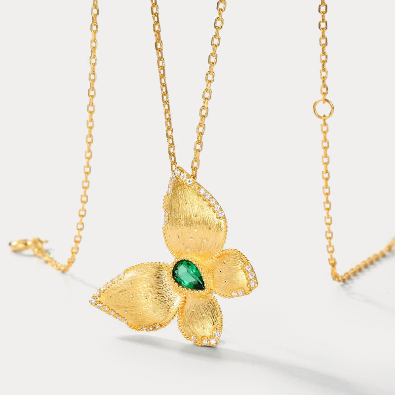 Emerald Butterfly Necklace Gift For Her
