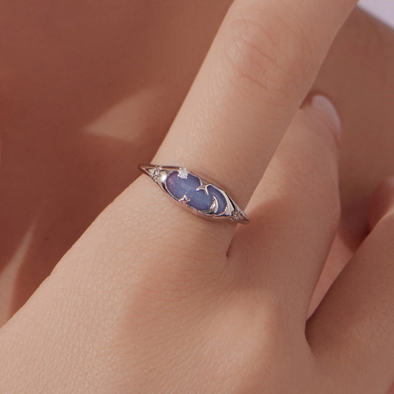 Moon and Star Nightstone Ring Gift
